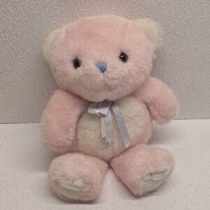 Vintage Chosun Pink White Blue Bow Bear Sitting Beanbag Plush